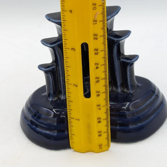 Vintage Fiesta Ware Cobalt Blue Tripod Skyscraper Pair of Candle Holders